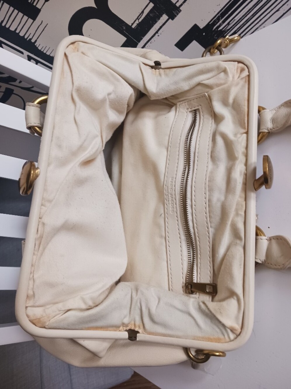 Marc Jacobs Stam Ivory Quilted Leather Satchel with Gold Hardware + Dust Bag - Picture 14 of 16